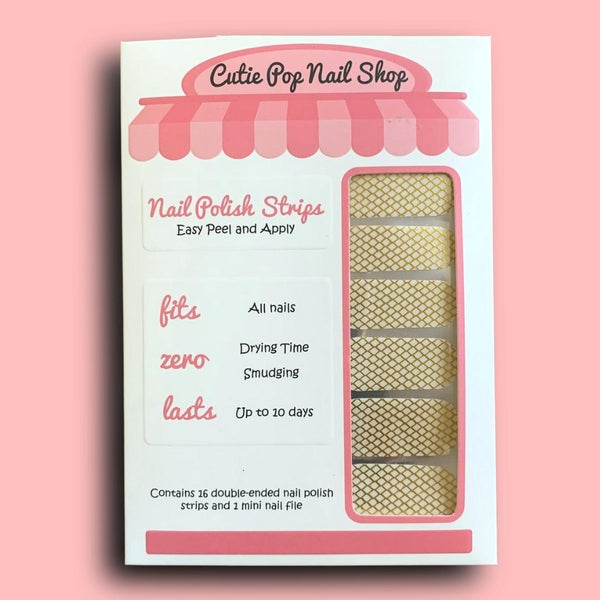 Crisscross Pattern in Metallic Gold Overlay Nail Polish Wraps - Cutie Pop Nail Shop