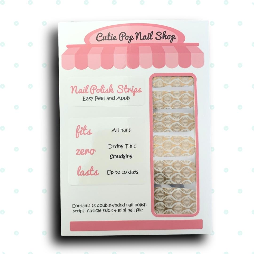 Shimmery Metallic Art Deco over Transparent Base Nail Polish Wraps - Cutie Pop Nail Shop