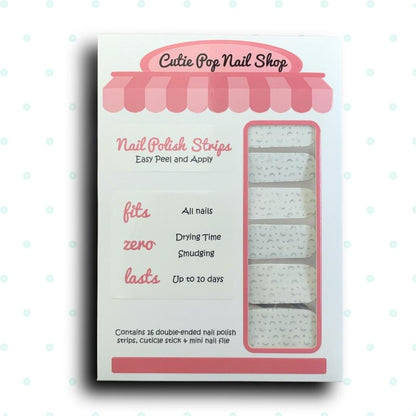 Glittery Silver Crescent Moons over Transparent Base Nail Polish Wraps - Cutie Pop Nail Shop