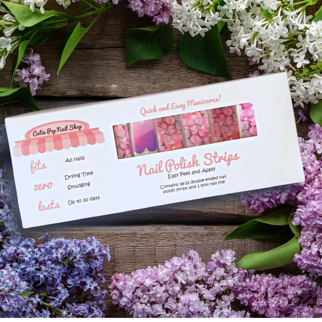 PINK AND PURPLE FLOWERS WITH SILVER GLITTER NAIL WRAPS