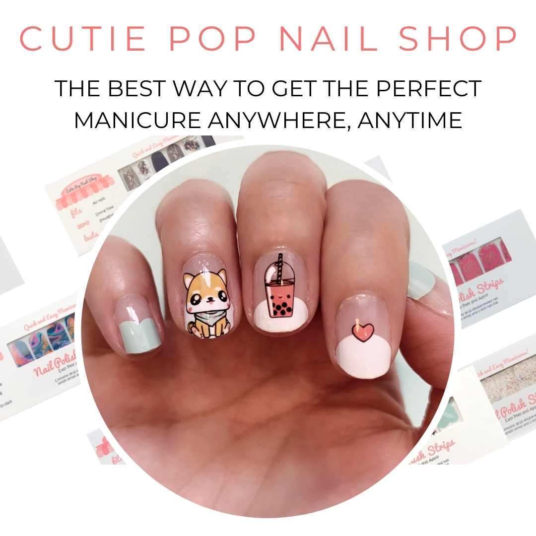 bubble teal nail art nail wrap with japanese dog sticker
